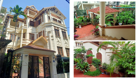 Court yard furnished 4 bedroom house in Xuan Dieu for rent