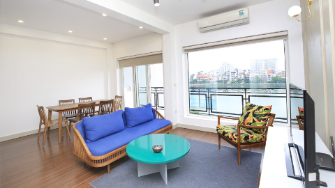 Terrace lake view 02 bedroom apartment for rent in Tu Hoa, Tay Ho