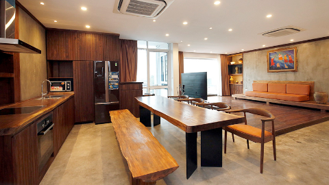 Unique style with wooden furniture 03 bedroom apartment for rent in Tay Ho