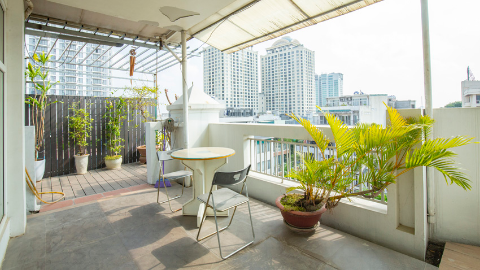 Large terrace furnished 3 bedroom apartment in Tay Ho  for rent