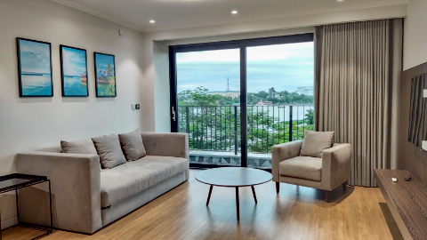 Lakeview with balcony 02 bedroom apartment for rent in Truc Bach area