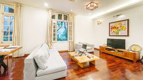 Garden with outdoor space 02 bedroom apartment for rent in Xuan Dieu Tay Ho